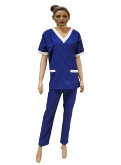 Rannah's Uniform V-Neck Scrub Suit for Nurses and Housekeepers, Short Sleeve with White Piping  - Image 1