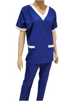 Rannah's Uniform V-Neck Scrub Suit for Nurses and Housekeepers, Short Sleeve with White Piping  - Image 2