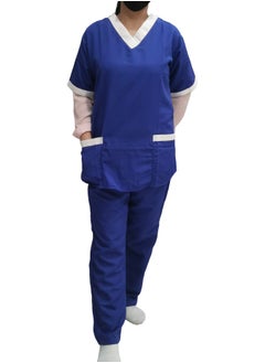 Rannah's Uniform V-Neck Scrub Suit for Nurses and Housekeepers, Short Sleeve with White Piping  - Image 3