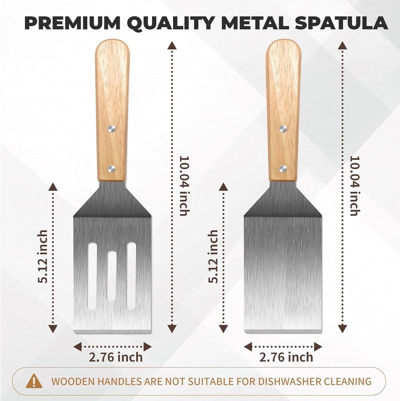 volikos Stainless Steel Spatula Set, 2 Pieces Metal Spatula for Cast Iron Skillet, Metal Spatulas for Kitchen Use with Wooden Handle, Ideal for Frying Steak, Pancake, Cookie, Burger, Brownie or Desserts - Image 3