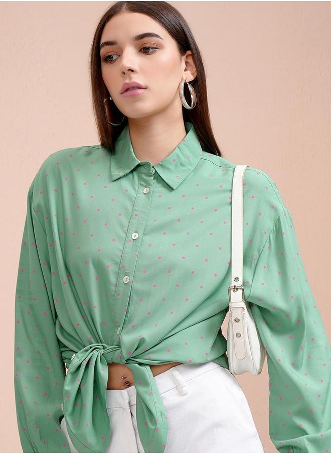 Tokyo Talkies Cutaway Collar Micro Polka Dot Print Casual Shirt - Image 2