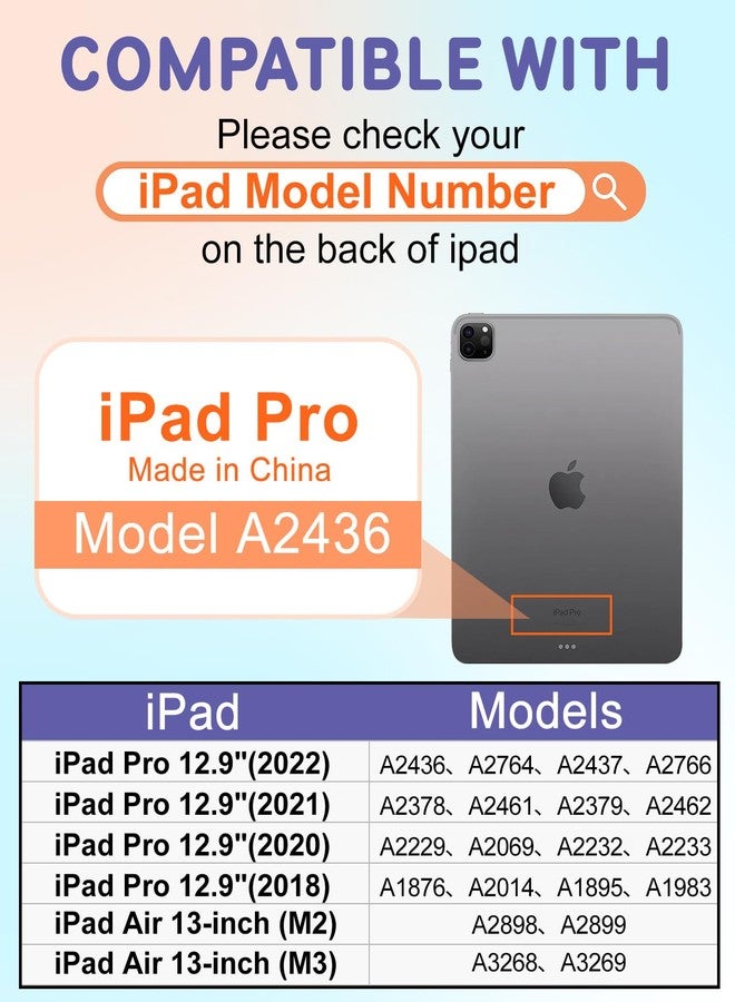 Wazzasoft جراب Wazzasoft لجهاز iPad Air مقاس 13 بوصة (موديل 2024 M2)، وجراب لجهاز iPad Pro مقاس 12.9 بوصة مع حامل لوحة مفاتيح وقلم، وغطاء قلاب أنيق مزين بزهرة سوداء للنساء والفتيات، متوافق مع أجهزة Apple Air 11 و Pro 12.9 بوصة. - Image 2