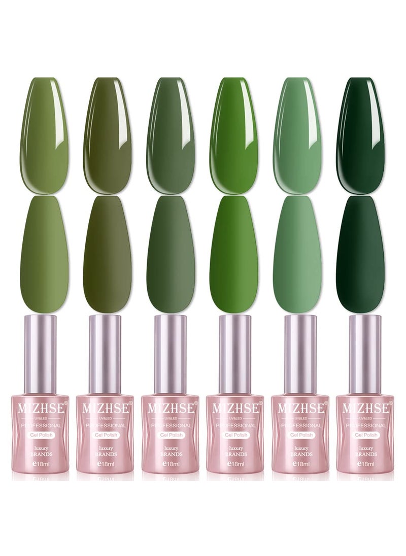 MIZHSE - MIZHSE Green Gel Nail Polish Set, Avocado, Army Green, Olive, Neon Green - 18ml x 6 Colors, U/V LED Needed, Gel Nail Kit with Gift Box, Soak Off for Salon - Image 1