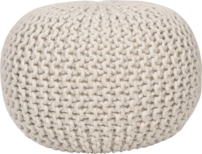 Decor Therapy Decor Therapy Lola Round Knit Lurex Yarn and Cotton Pouf OffWhite 20x20x14