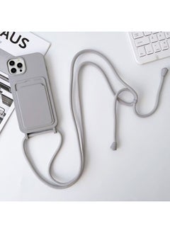 Case Cover For iPhone 15 Pro Max Crossbody Lanyard Elastic Silicone Card Holder Phone Case Grey
