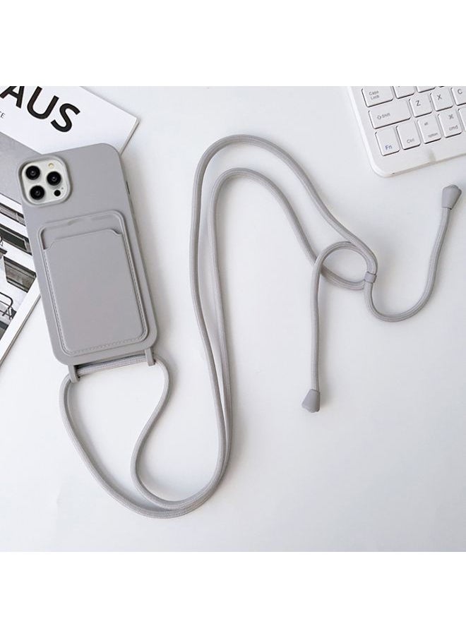 Generic - Case Cover For iPhone 15 Pro Max Crossbody Lanyard Elastic Silicone Card Holder Phone Case Grey - Image 1