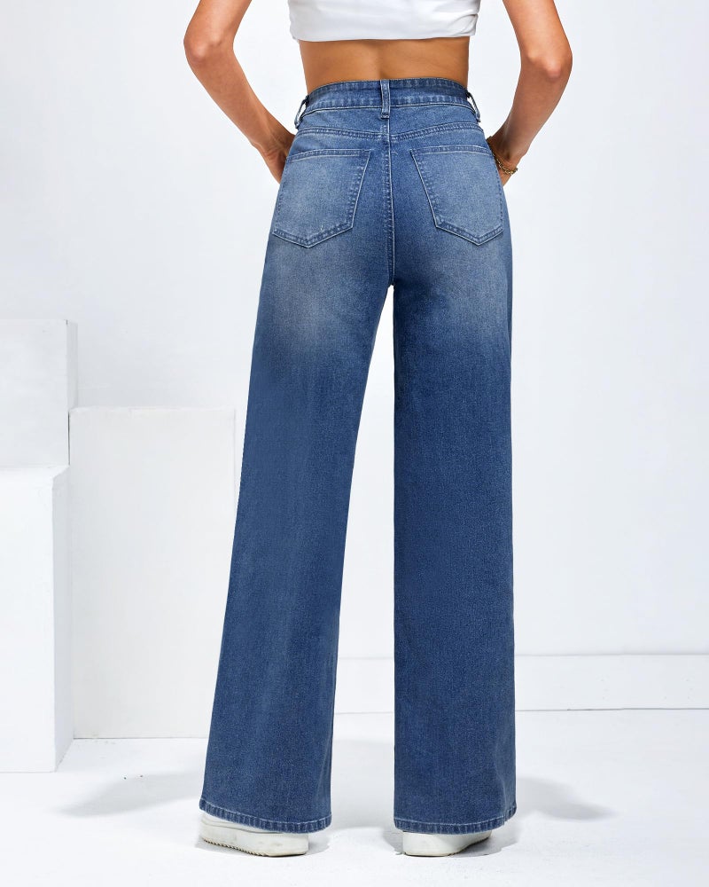LookbookStore Womens Stretch High Waist Baggy Jeans - Loose Leg Wide Leg Pants - Nightfall Blue - Size 12-14 - Image 3