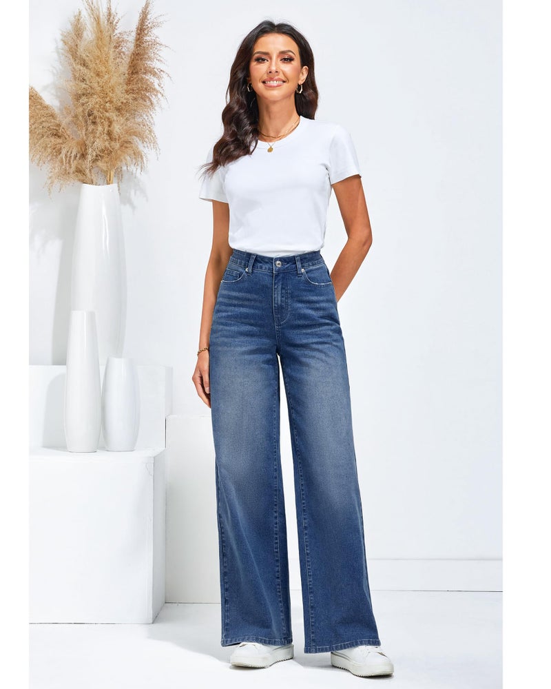LookbookStore Womens Stretch High Waist Baggy Jeans - Loose Leg Wide Leg Pants - Nightfall Blue - Size 12-14 - Image 5