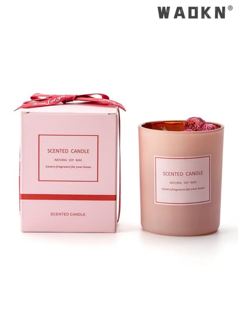دبليو أيه أو كي أن الزجاج الوردي شمعة عطرية العلاج بالعطور شمعة خالية من الدخان الطبيعية اليد صب شمع الصويا جرة 160G شمع الصويا يمكن أن يحرق لمدة 30 ساعة تقريبا مع صندوق هدية أسود الديكور الرومانسي وردة لغرفة النوم الحمام ديكور الحزب هدية المنزل - Image 1