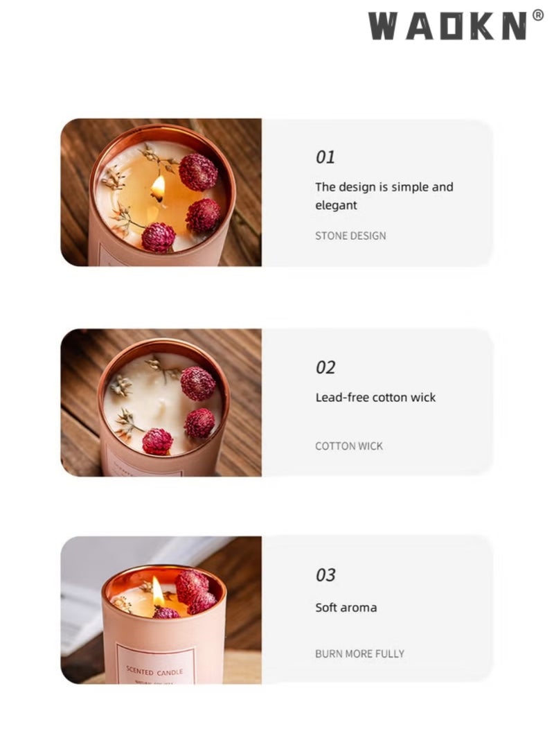 دبليو أيه أو كي أن الزجاج الوردي شمعة عطرية العلاج بالعطور شمعة خالية من الدخان الطبيعية اليد صب شمع الصويا جرة 160G شمع الصويا يمكن أن يحرق لمدة 30 ساعة تقريبا مع صندوق هدية أسود الديكور الرومانسي وردة لغرفة النوم الحمام ديكور الحزب هدية المنزل - Image 5