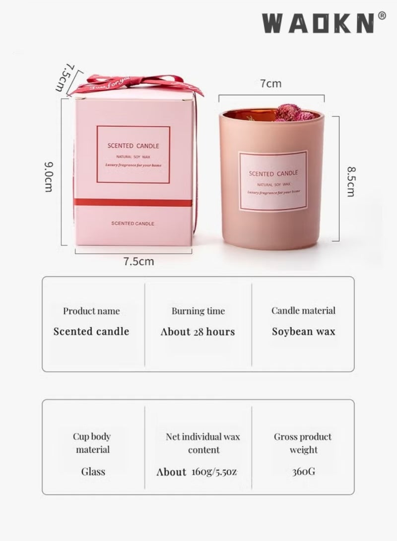 دبليو أيه أو كي أن الزجاج الوردي شمعة عطرية العلاج بالعطور شمعة خالية من الدخان الطبيعية اليد صب شمع الصويا جرة 160G شمع الصويا يمكن أن يحرق لمدة 30 ساعة تقريبا مع صندوق هدية أسود الديكور الرومانسي وردة لغرفة النوم الحمام ديكور الحزب هدية المنزل - Image 2