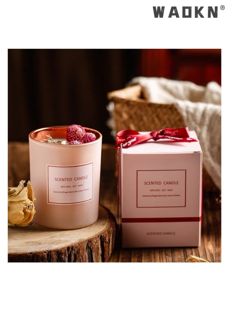 دبليو أيه أو كي أن الزجاج الوردي شمعة عطرية العلاج بالعطور شمعة خالية من الدخان الطبيعية اليد صب شمع الصويا جرة 160G شمع الصويا يمكن أن يحرق لمدة 30 ساعة تقريبا مع صندوق هدية أسود الديكور الرومانسي وردة لغرفة النوم الحمام ديكور الحزب هدية المنزل - Image 3