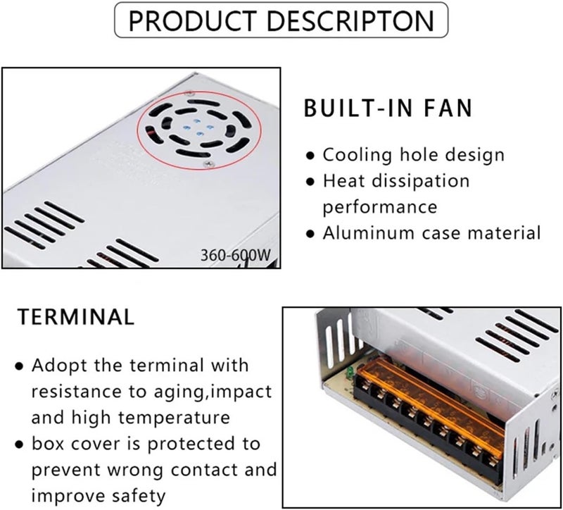 110/220V±15% ，AC to DC 12V 150W 180W 200W 240W 360W 400W 480W 500W 600W Aluminum Shell Switching Power Supply Converter Transformer(200W) - Image 4