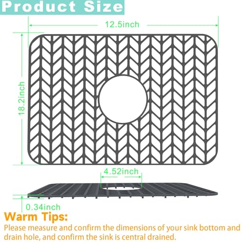 AWOKE Sink Protectors for Kitchen Sink | 18.2"x 12.5" Kitchen Sink Mats for Bottom of Kitchen Sink | Sink Inserts for Kitchen Sink of Stainless Steel Sink | Center Drain (Grey) - Image 2