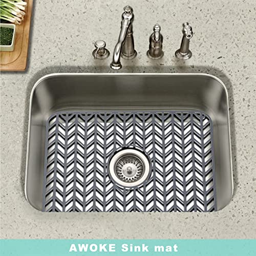 AWOKE Sink Protectors for Kitchen Sink | 18.2"x 12.5" Kitchen Sink Mats for Bottom of Kitchen Sink | Sink Inserts for Kitchen Sink of Stainless Steel Sink | Center Drain (Grey) - Image 4