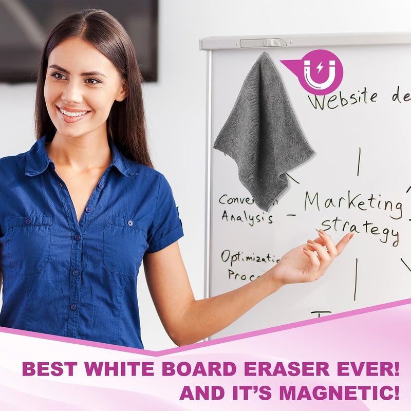 Tudomro 30 Pcs Magnetic Cleaning Cloth Dry Erasers Bulk for White Boards with Most Whiteboards Dry Erase Eraser Reusable Microfiber Cloth Eraser for Classroom, Home Office, 10'' x 10'' (Gray) - Image 5