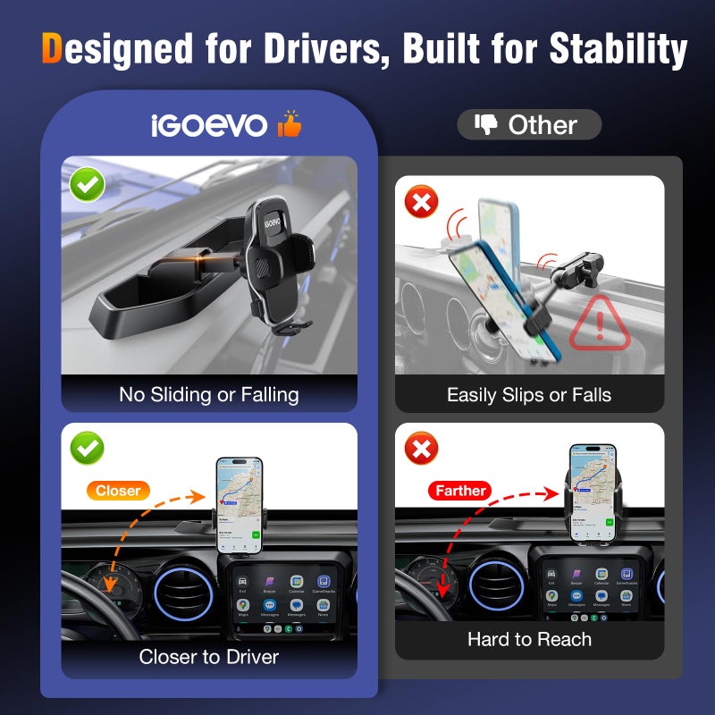 iGoevo Dashboard Phone Mount for Jeep Wrangler JL JLU & Gladiator JT (2018â€“2023) â€“ Storage Tray Organizer with Metal Clamp Arm & Extension Rod, Scratch-Free Silicone Base, No-Rattle Design, Not for 4xe - Image 5