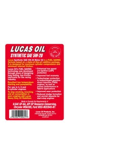 LUCAS OIL Lucas Oil HIGH PERFORMANCE SYNTHETIC MOTOR OILS 5W-20  - Image 2