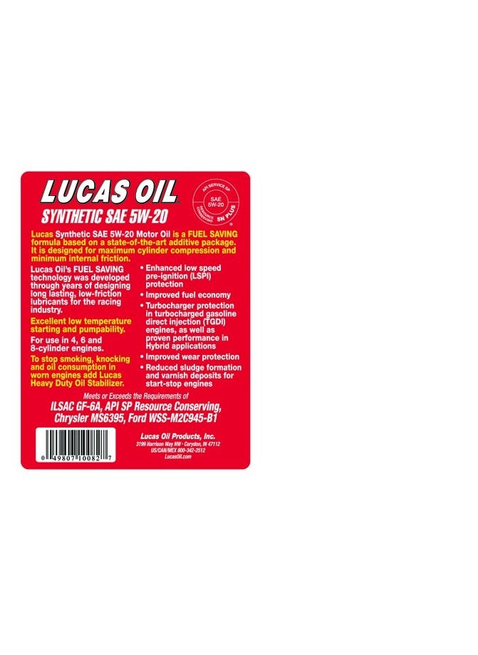 LUCAS OIL - Lucas Oil HIGH PERFORMANCE SYNTHETIC MOTOR OILS 5W-20 - Image 1