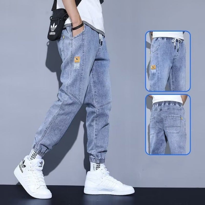 Light Color Denim Pants Boys Spring/Summer Arrival Tooling Trendy Brand All-Match Workwear Harlan Nine-Point Casual Pants - Image 2