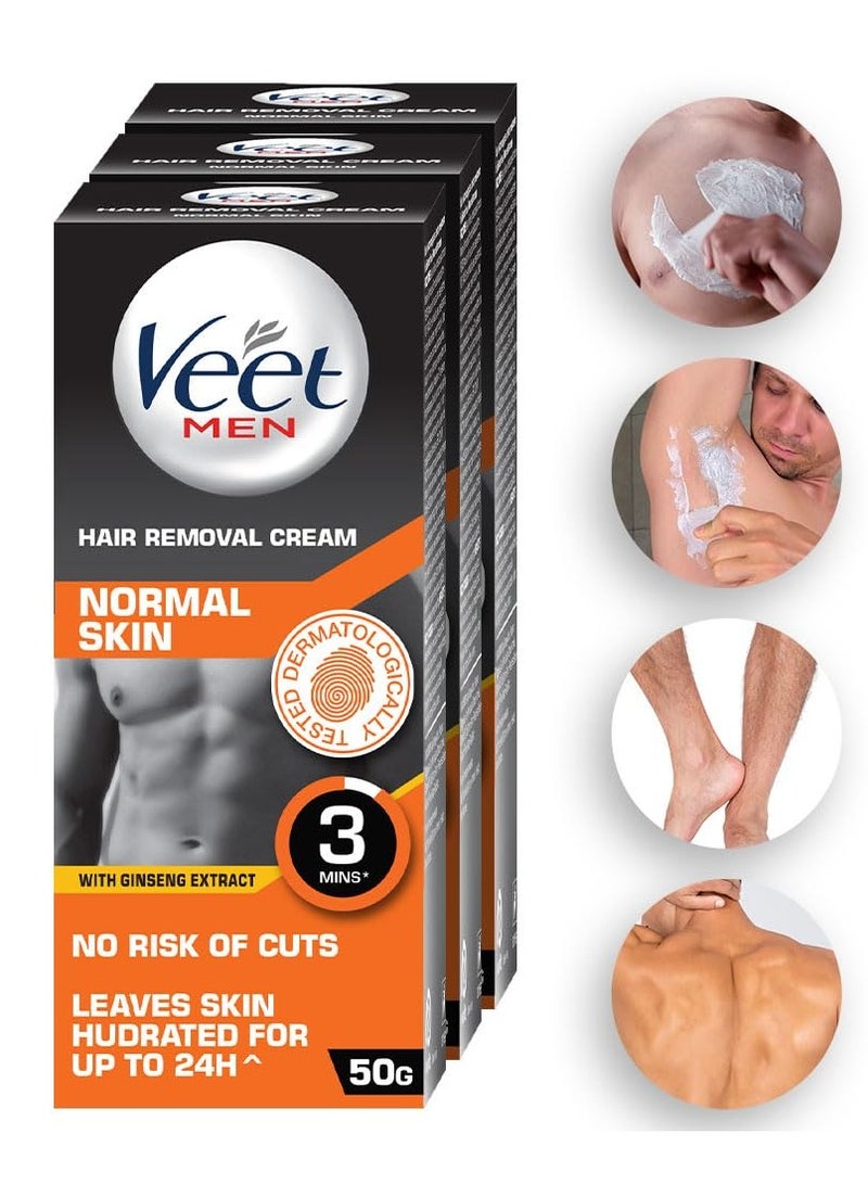 Veet Hair Removal Cream for Men Normal Skin 50g Each Pack of 3 - Image 1