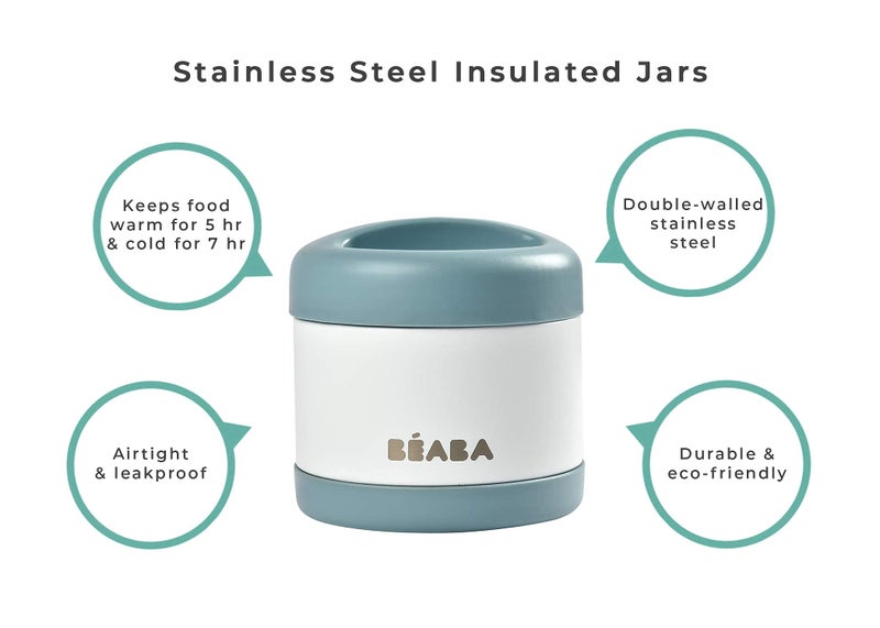 BEABA Stainless Steel Insulated Food Jar 16 oz, Kids Thermos, Lunch Containers, Leakproof, Wide Opening, Suitable for Hot and Cold Foods (Cloud) - Image 4