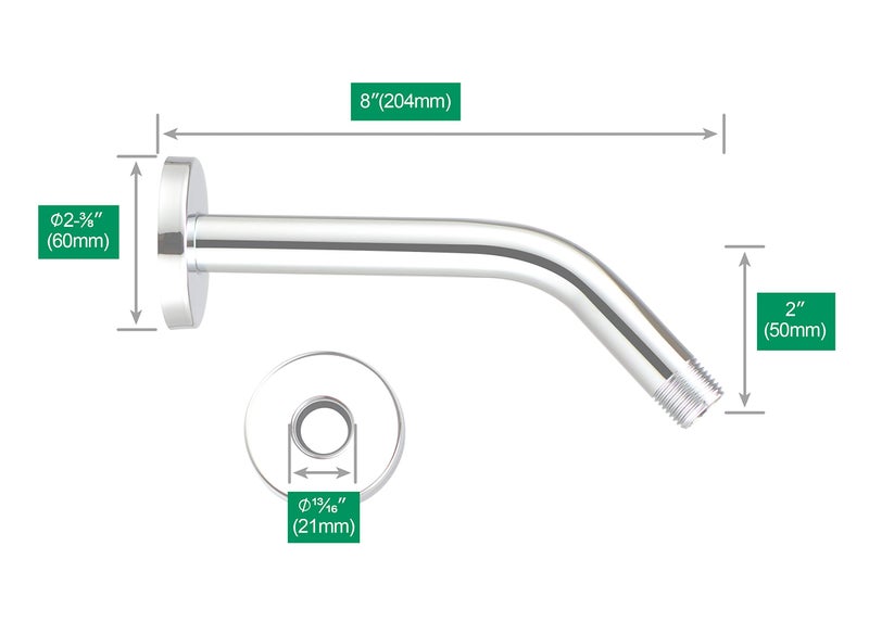 Purelux Shower Arm 8 Inches Universal Replacement Made of Stainless Steel, Chrome Finish Flange Included - Image 3