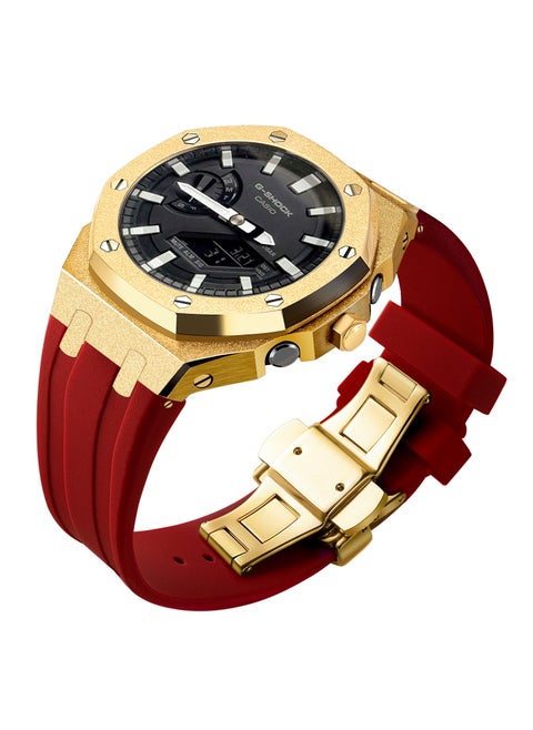 Frosted Gold GA2100 Case Casio G-Shock Oak AP Mod Starry Band BezelFrost gold gold shell red tape Frost gold gold shell red tape