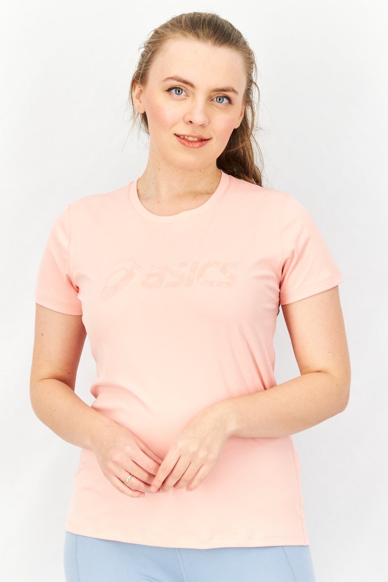 asics Women Sportswear Fit Short Sleeve Brand Logo Running Top, Pink - Image 1
