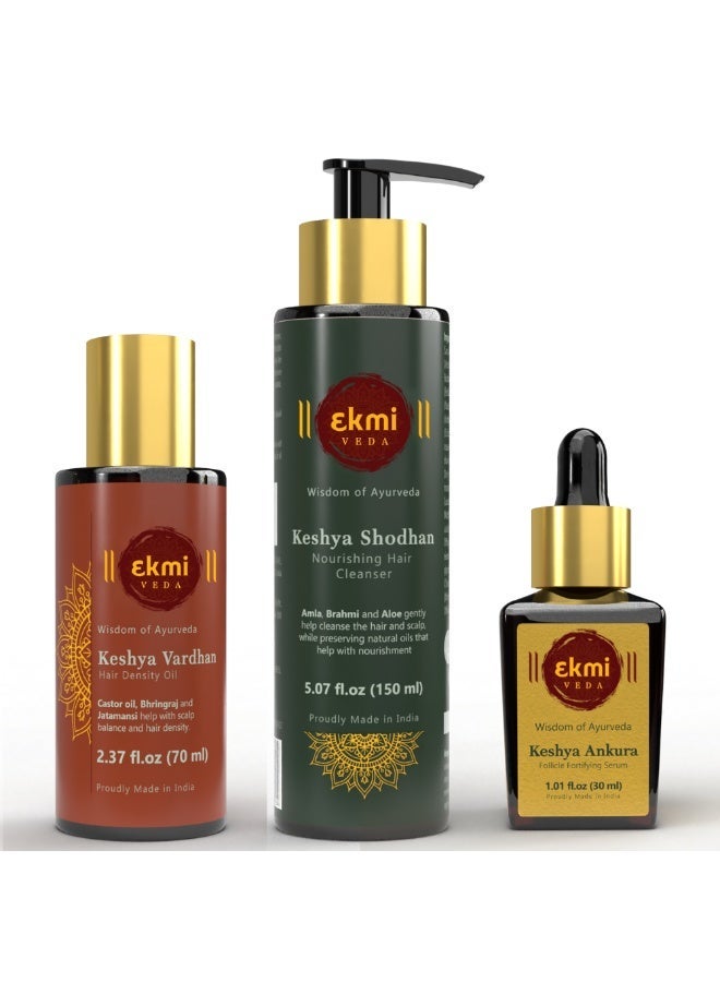 Ekmiveda Hair Growth Combo With Natural DHT Blockers & Ayurvedic Herbs- Redensyl, Amla, Bhringraj, Castor, Rosemary. Sulfate & Paraben Free Hair Thickening Shampoo - Image 1