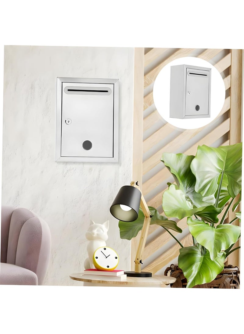ZSIGNS - All in 1 Suggestion Box Locking Mailbox Key Drop Box Mail Box Safe Lock Box Ballot Box Letter BoxDonation Box with Lock Table Top or Wall Mount Silver - Image 1