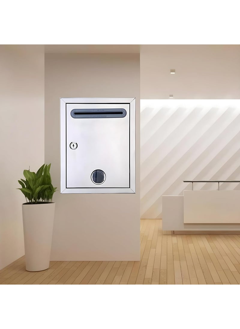 ZSIGNS - All in 1 Suggestion Box Locking Mailbox Key Drop Box Mail Box Safe Lock Box Ballot Box Letter BoxDonation Box with Lock Table Top or Wall Mount Silver - Image 1