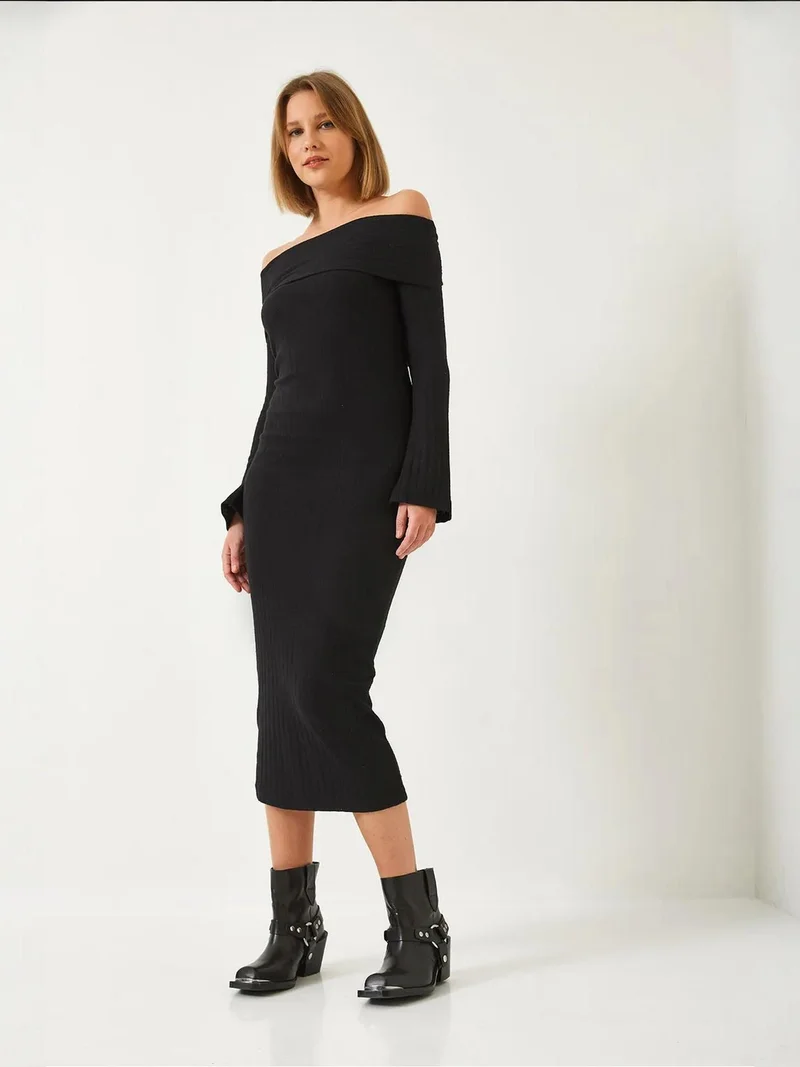 Bianco Lucci LUCCI Strapless Ribbed Midi Dress