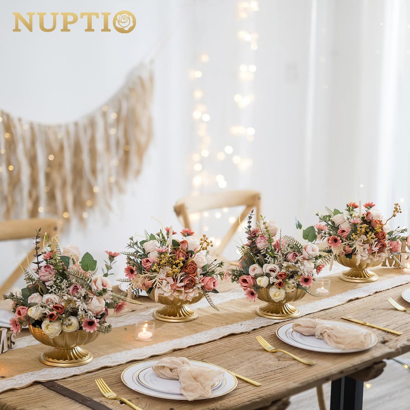 NUPTIO Small Gold Vases for Centerpieces: Brass Compote Vases for Flowers - Metal Pedestal Bowl Decor for Wedding Table Home Set of 2 - Image 3