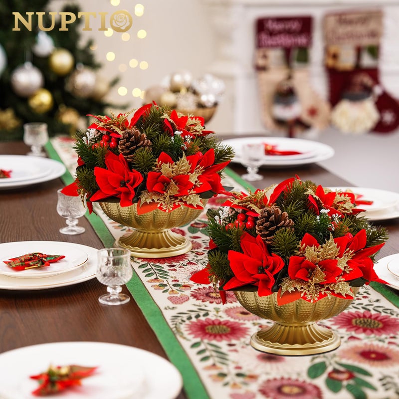 NUPTIO Small Gold Vases for Centerpieces: Brass Compote Vases for Flowers - Metal Pedestal Bowl Decor for Wedding Table Home Set of 2 - Image 2