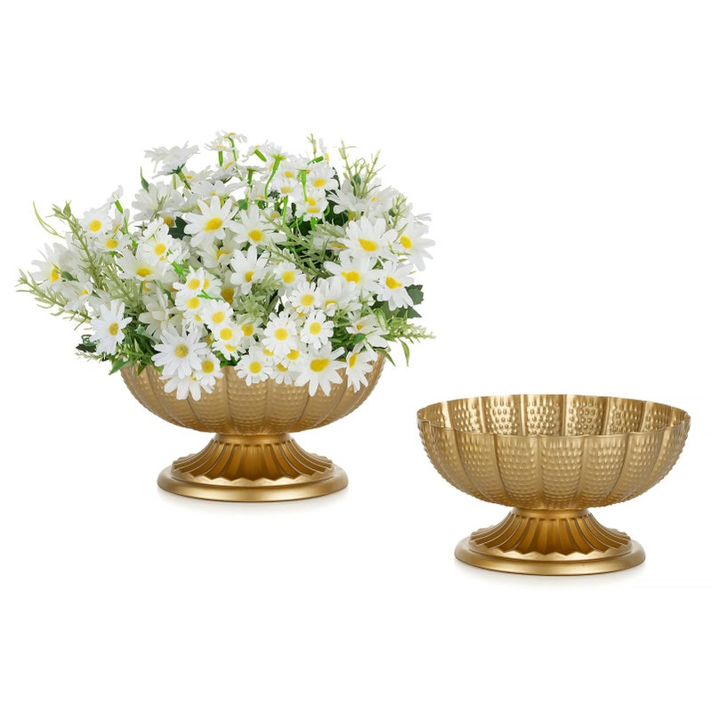 NUPTIO Small Gold Vases for Centerpieces: Brass Compote Vases for Flowers - Metal Pedestal Bowl Decor for Wedding Table Home Set of 2 - Image 1