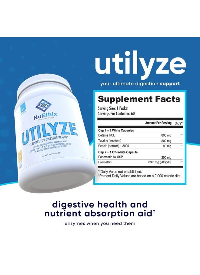 NuEthix Formulations - Utilyze Enzymes for Digestive Wellness, Dietary Supplement for Nutrient Absorption, 60 Travel Packets - Image 1