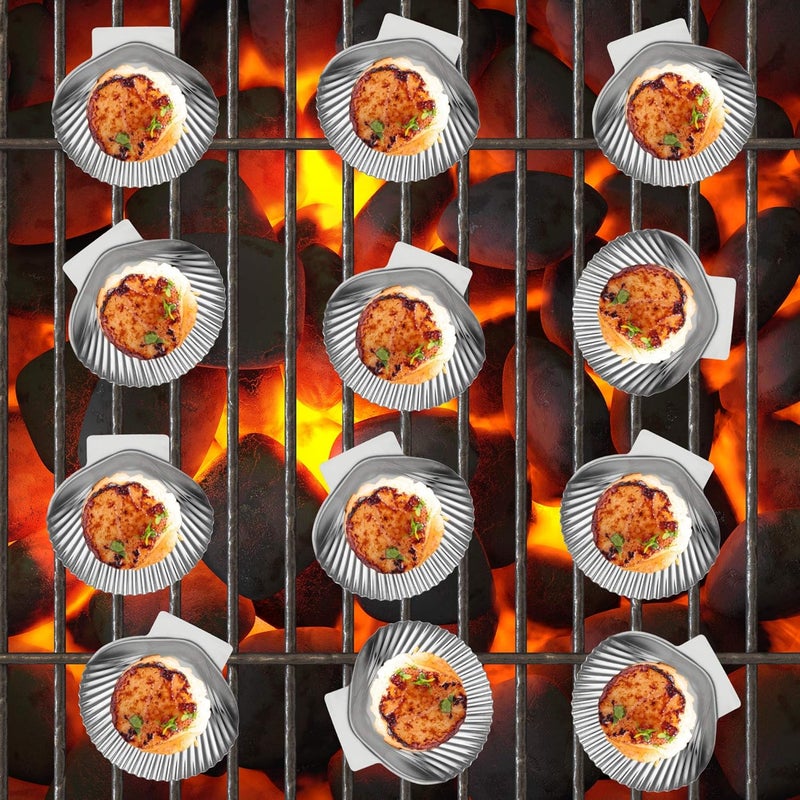 Outset Grillable Shells, All Purpose Grillable Stainless Steel Sea Shells, Set of 12 - Image 2