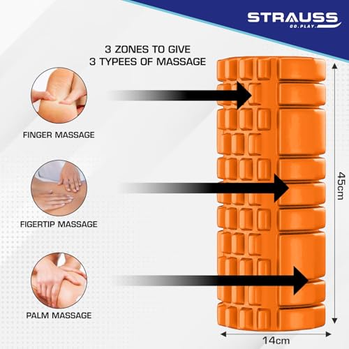 Strauss Deep Tissue Massage Foam Roller|High-Density Muscle Roller for Myofascial Release, Physical Therapy, Yoga, Pilates|Exercise Equipment for Deep Tissue Massage and Muscle Relief|33cm,(Orange) - Image 4