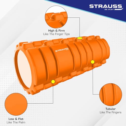 Strauss Deep Tissue Massage Foam Roller|High-Density Muscle Roller for Myofascial Release, Physical Therapy, Yoga, Pilates|Exercise Equipment for Deep Tissue Massage and Muscle Relief|33cm,(Orange) - Image 2