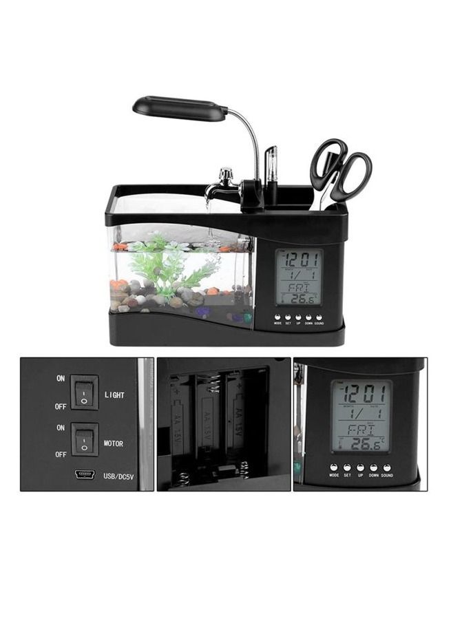 AS SEEN ON TV حوض أسماك بمصباح سطح المكتب LCD صغير بمنفذ USB مع تقويم LED وساعة باللون الأسود - Image 2