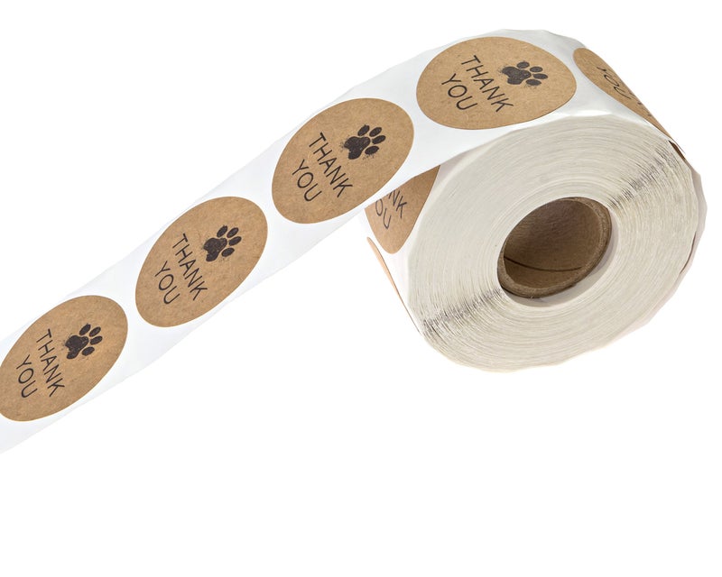 SBlabels 1.5" Round Brown Kraft Paw Print Thank You Stickers / 500 Dog Paw Print Thank You Labels Roll/Dog Cat Pet Animal Thank You Sticker/Made in The USA - Image 2
