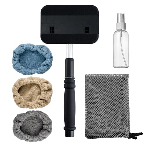 Polyte أداة تنظيف زجاج السيارة القابلة للتدوير بمقبض ألومنيوم قابل للتمديد مع 3 أغطية ميكروفايبر متميزة - Image 1