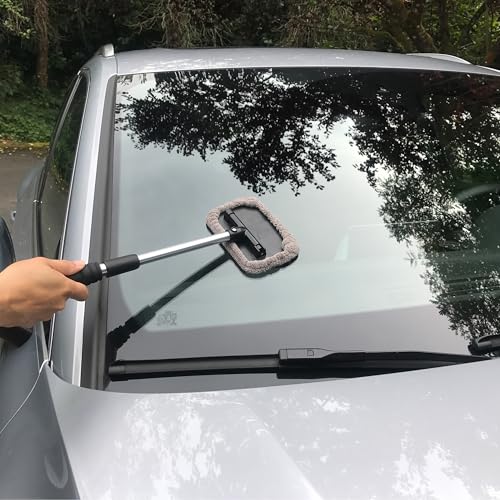 Polyte أداة تنظيف زجاج السيارة القابلة للتدوير بمقبض ألومنيوم قابل للتمديد مع 3 أغطية ميكروفايبر متميزة - Image 5