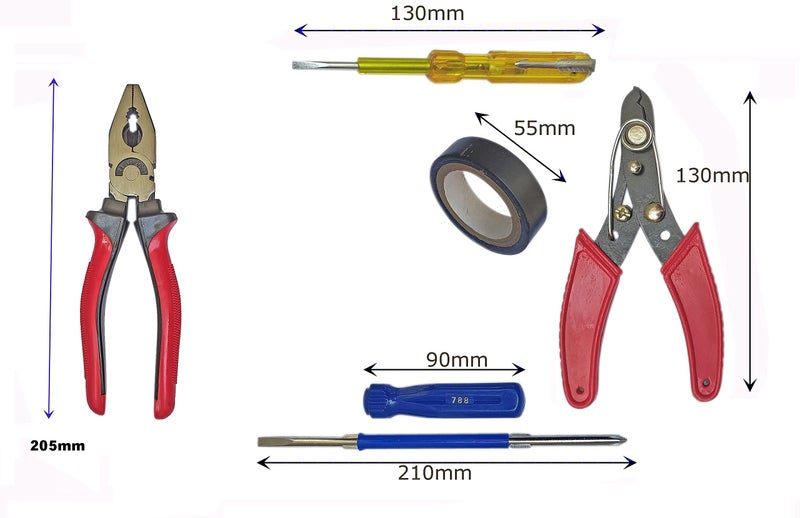 Inditrust Hand Tool Kit with Plier, Hammer, Screwdriver, Wire Cutter, electric tape, electric tester (6 Tools) - Image 2