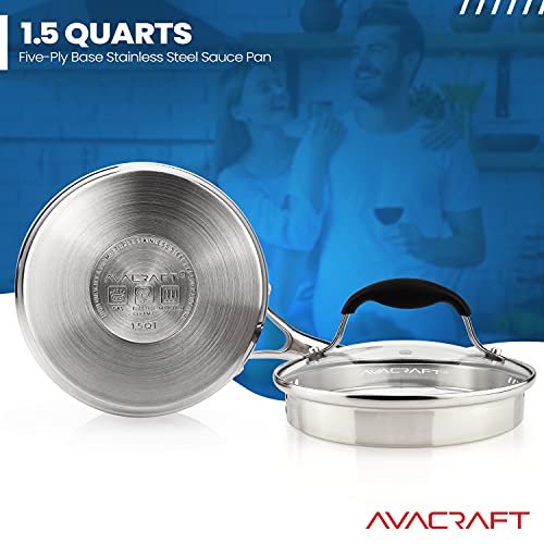 AVACRAFT Stainless Steel Saucepan with Glass Strainer Lid, Two Side Spouts for Easy Pour with Ergonomic Handle, Multipurpose Sauce Pot (5-Ply Capsule Bottom, 3.5 Quart) - Image 5