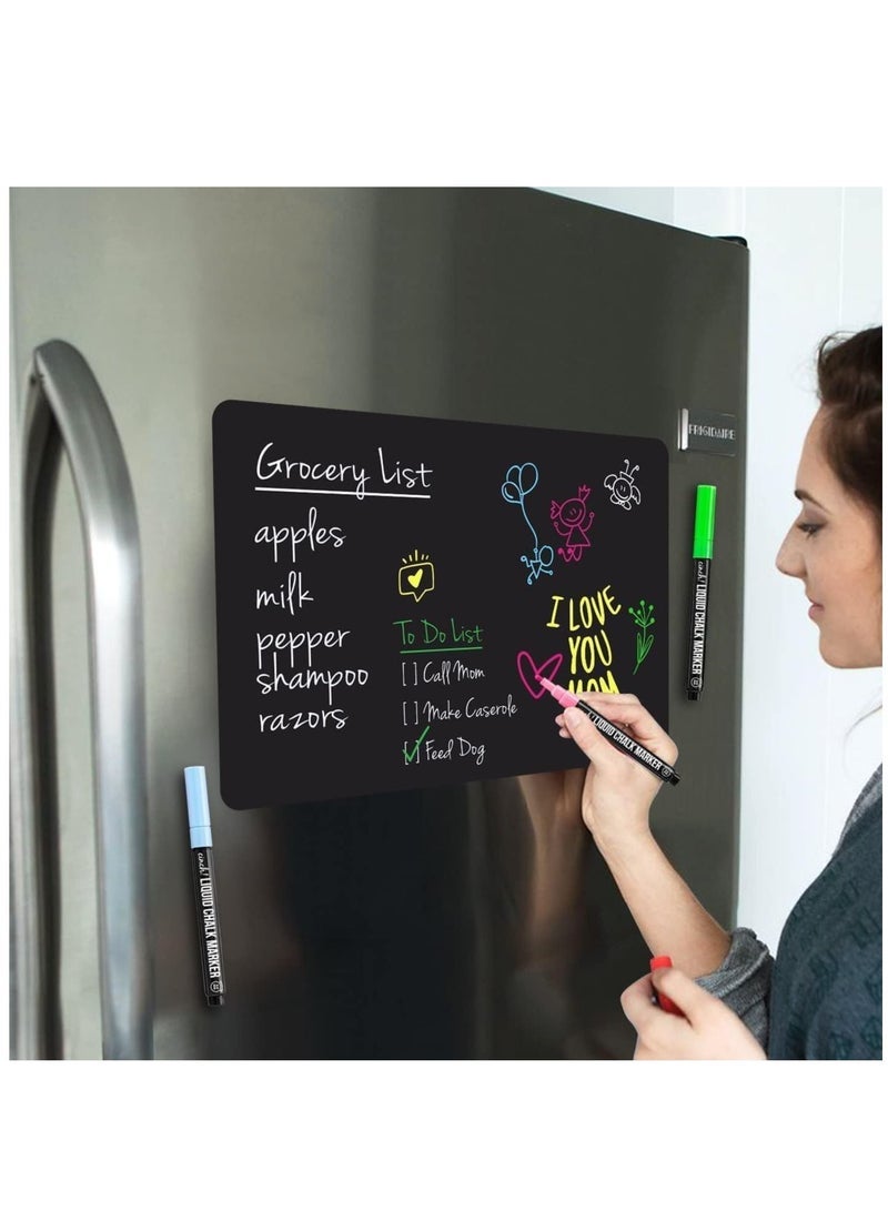 Captaintech Magnetic Black Dry Erase Board, Small Chalkboard for Fridge, Refrigerator Magnetic Whiteboard Sheet with Magnet Blackboard Markers(45X30cm) - Image 1