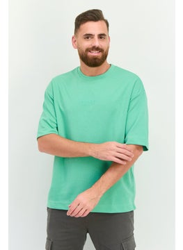 Men Crew Neck Short Sleeve Brand Logo T Shirt, Light Green