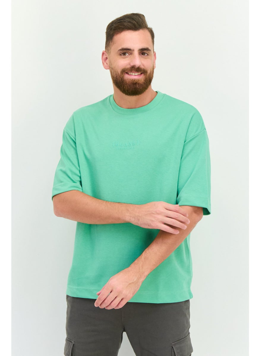 Blank Essentials - Men Crew Neck Short Sleeve Brand Logo T Shirt, Light Green - Image 1