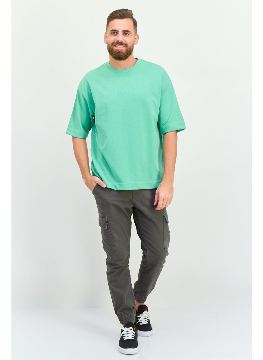 Blank Essentials - Men Crew Neck Short Sleeve Brand Logo T Shirt, Light Green - Image 1